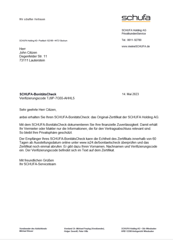 Germany Schufa utility bill Word and PDF template scr
